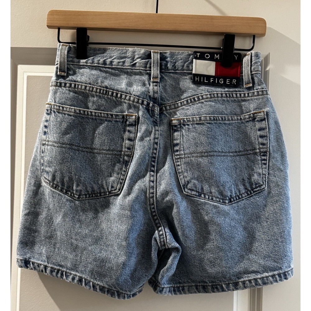Vintage Tommy Hilfiger Denim Shorts Womens 29 Blue High Rise Mom Jean Flag Logo - Picture 4 of 9